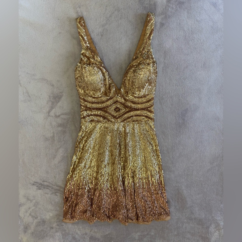 Basix 2 Gold and Bronze Sequin Silk Dress